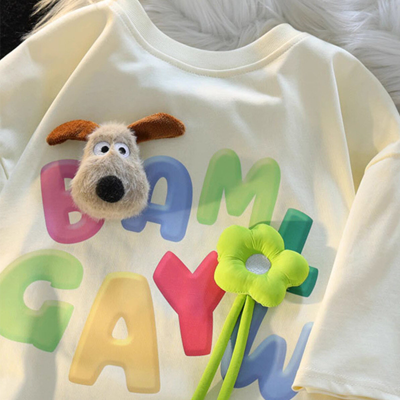 Mùa Hè Phong Cách Mới Bán Chạy Cotton Nguyên Chất Áo Thun Tay Ngắn Thời Trang Cotton Nguyên Chất Vừa Lớn Bé Trai Bé Gái Áo Thun Tay Ngắn 8O-180 Size F