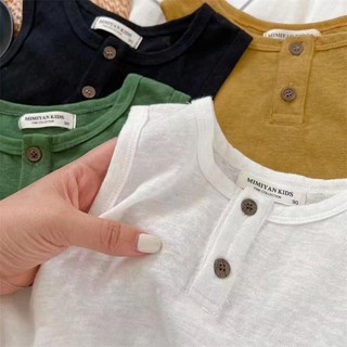 Áo vest mỏng mùa hè mới cho trẻ em, áo phông không tay màu trơn có nút cho bé trai và bé gái, áo thường ngày cho trẻ em