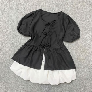 Set Áo Váy Bigsize Nữ Áo Babydoll Tay Phồng Kèm Váy Váy Bí Dễ Thương CHo Chubby A191/CV413