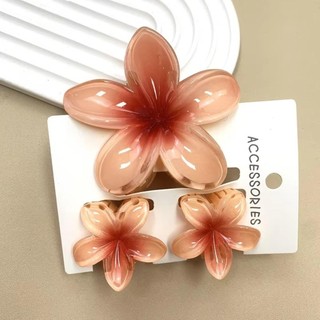 SMILE 3 Cái / bộ Vuốt Tóc, Kẹp Tóc Hoa Hawaii Gradient Acrylic, Kẹp Đuôi Ngựa Hoa Plumeria Nhiều Màu Sắc Đi Biển