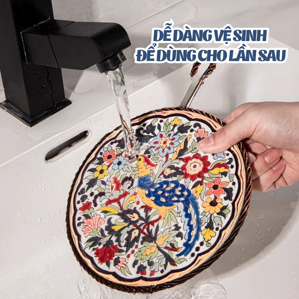 Miếng Lót Xoong Nồi Cách Nhiệt Cao Cấp Phong Cách Retro, Chịu Nhiệt Lên Tới 200 Độ C Dễ Dàng Vệ Sinh