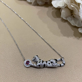 Châu Âu Mỹ ins Phong Cách Mới Đỏ Corundum Full Kim Cương Da Báo Xương Đòn Dây Xích Nữ