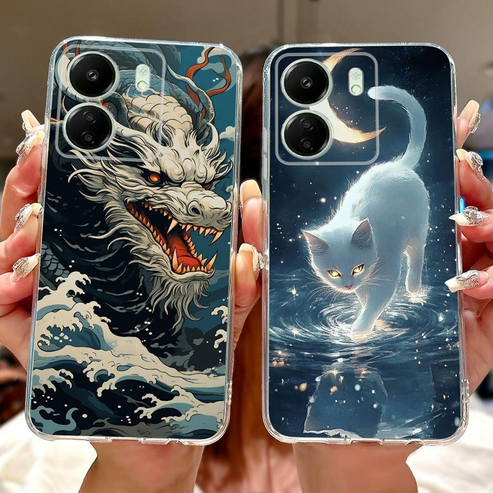 Dành Cho Xiaomi Redmi 13 13C 13R / Poco C65 Ốp Điện Thoại Rồng Mát Sư Tử Hổ Cá Koi Vỏ Tranh Trong Suốt Mềm TPU Vỏ Silicon