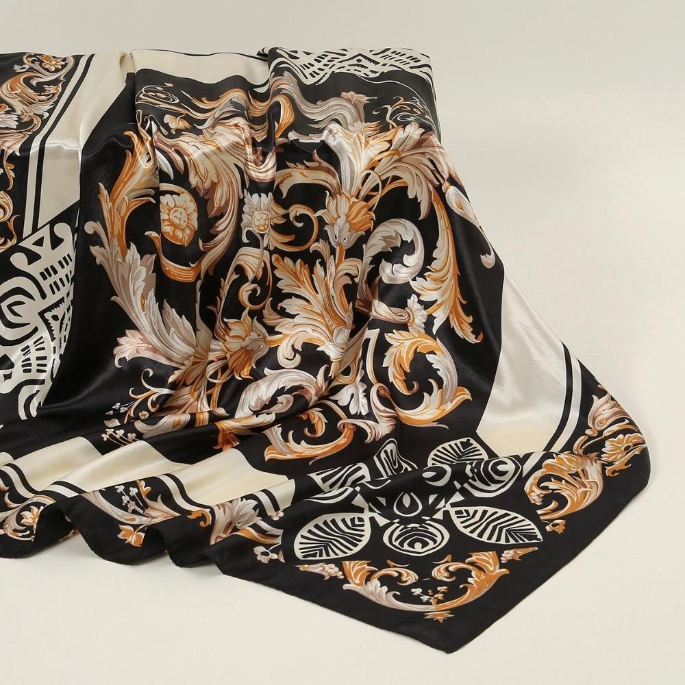 Khăn quàng đầu nữ TRACEILLOIAN, Khăn choàng tóc cỡ lớn vuông 90 * 90cm, Khăn choàng nữ lụa Satin mềm in hình thanh lịch