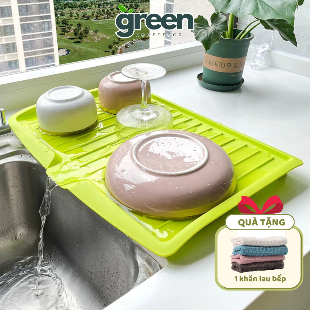 Khay Úp Chén Bát Silicon Nhà Bếp DinoHome, Khay Thoát Nước Úp Bồn Rửa Chén Nhanh Khô Chống Trượt