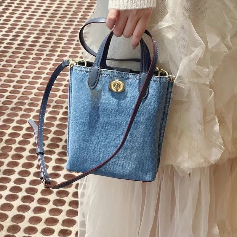 2025 Đi Chơi Rửa Denim Xanh Túi Xách Mini Tote Túi Món Ăn Bên Màu Xanh Pháp Khoai Tây Chiên Túi Túi Messenger