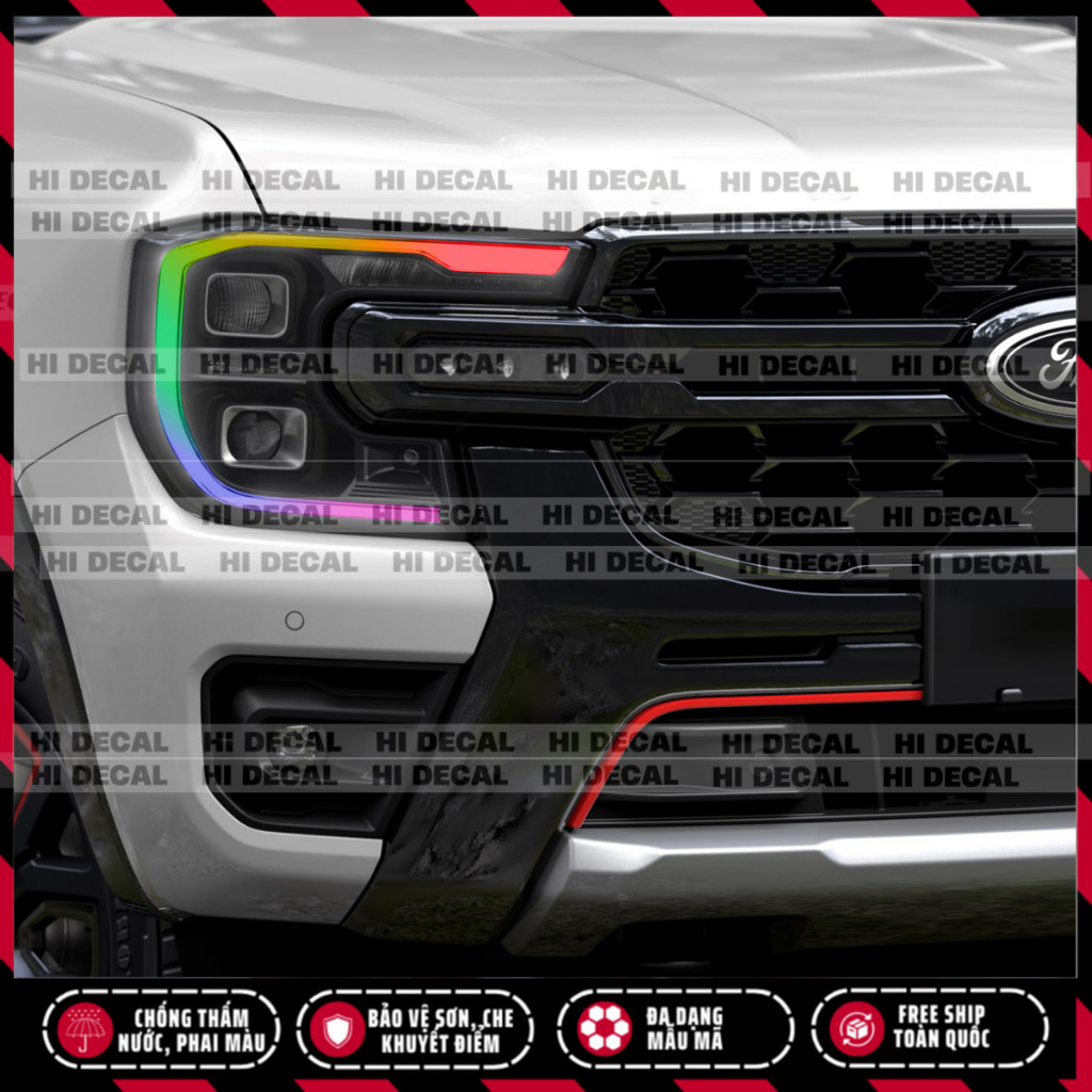 Decal dán đổi màu đèn Ford Ranger, Everest: Tem dán đèn Ranger, Everest đời mới, Tem trang trí cao cấp chống thấm nước