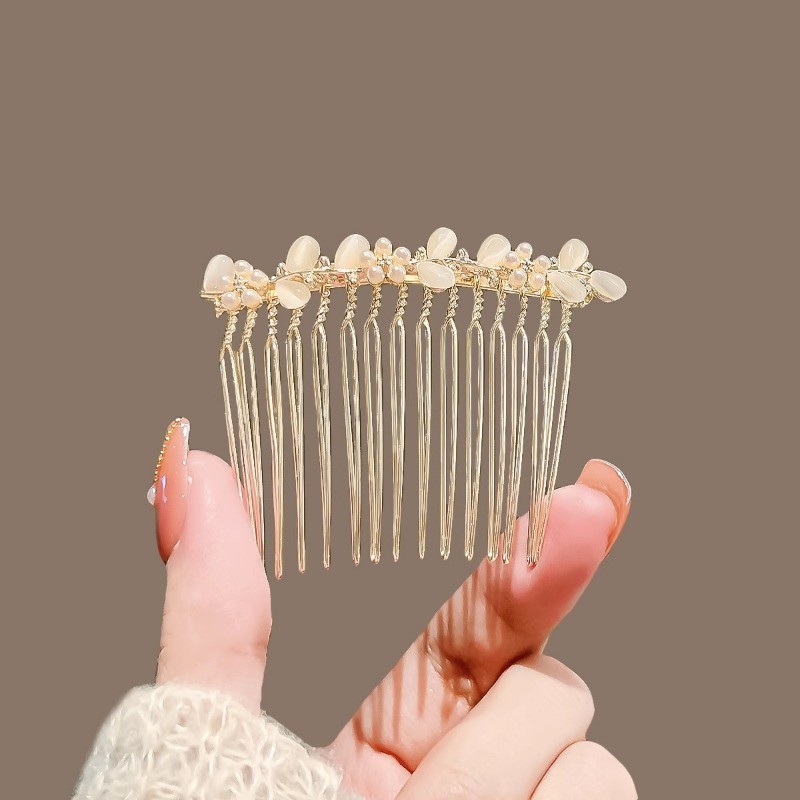 MAUROPOLI [Sẵn sàng] Lược chải tóc hoa mắt mèo - Phụ kiện tóc cao cấp cho nữ - Phong cách cổ điển - Kẹp và tấm kẹp tóc - Mũ đội đầu phù hợp