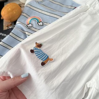 Bộ áo vest và quần short trẻ em mùa hè mới cho bé trai, áo phông không tay họa tiết hoạt hình sọc, bộ hai mảnh