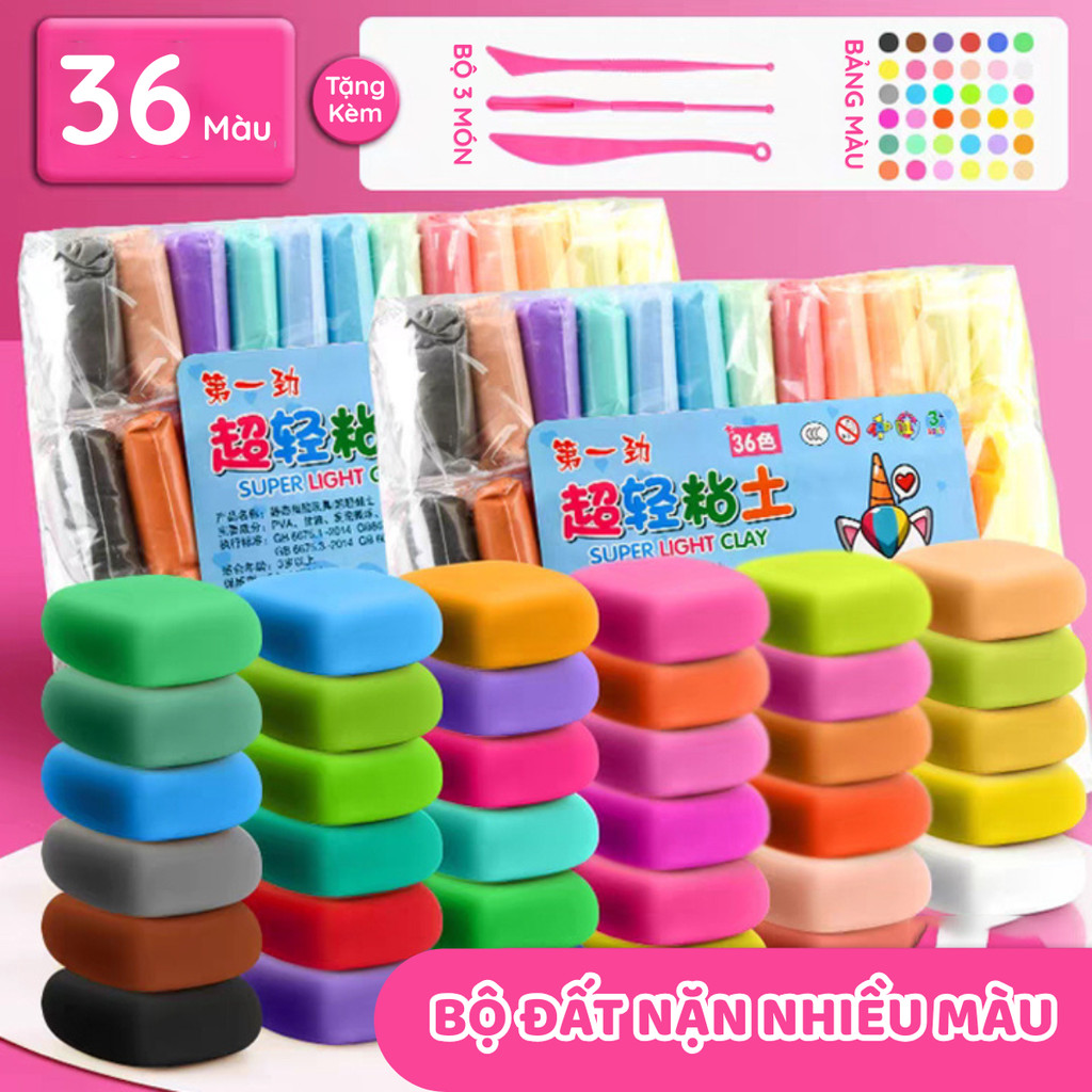 Combo 36 Màu Đất Sét Tự Khô Siêu Nhẹ - Đất Nặn An Toàn, Làm Butter Slime Và Đồ Chơi Giáo Dục Cho Bé
