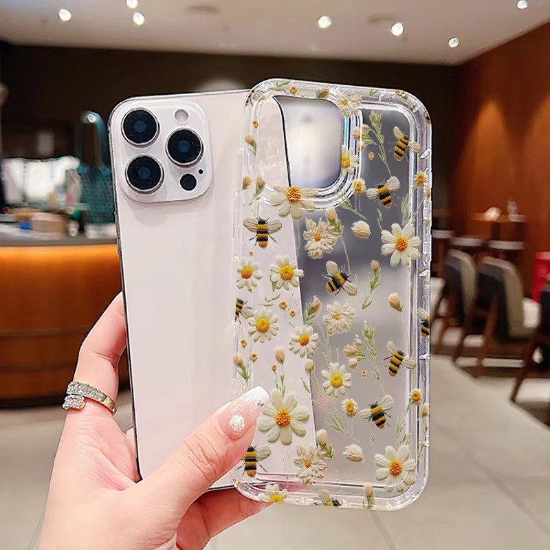 Dành Cho iPhone 11 16 15 Pro Max 16e 14 11 12 13 15 Pro XR XS Max X 7 8 Plus SE2022 Dễ Thương Ong Mật Hoa Trong Suốt Silicon Mềm Chống Sốc