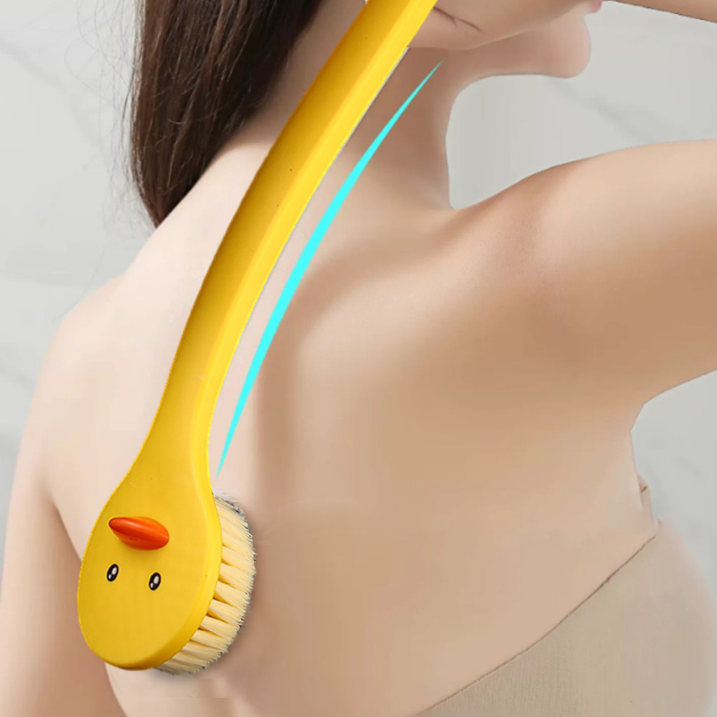 Bàn chải tắm vịt dễ thương cho trẻ em | Máy chà sàn tay cầm dài mềm có lỗ treo, Máy mát xa da tẩy tế bào chết cho bé trai và bé gái 1 / 2 / 4 Cái