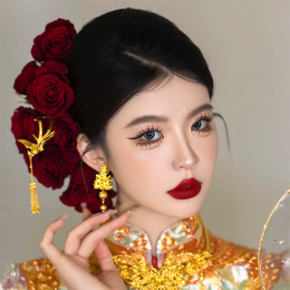 Phụ kiện tóc cưới cô dâu Trung Quốc Kẹp tóc hoa hồng đỏ cổ điển