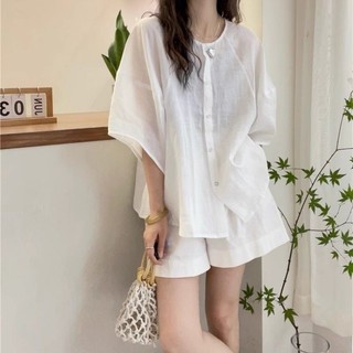 Kích Thước Lớn Rời Thường Ngày Đơn Giản Hàng Ngày Áo Sơ Mi Tay Ngắn Màu Trơn Phù Hợp Với Người Đi Làm Phong Cách Thời Trang Mỏng Hơn Nhìn Cổ Tròn Top