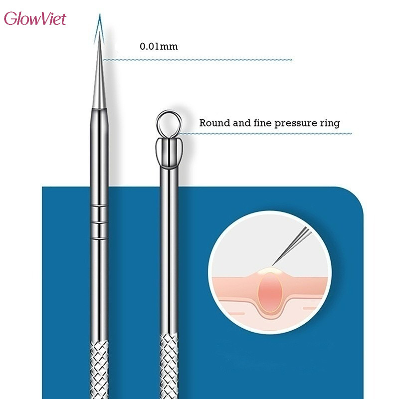 Bộ Dụng Cụ Skincare Cao Cấp,Kẹp Mụn Inox + Nhíp Cong + Que Lấy Nhân,Không Làm Tổn Thương Da