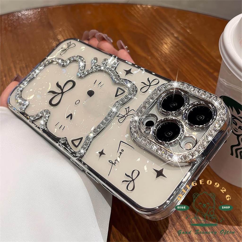 Ốp điện thoại hình mèo con mạ kim cương iphone16 Pro Max 15 14 13 12 11 vỏ cho vỏ iPhone vỏ mềm TPU chống sốc