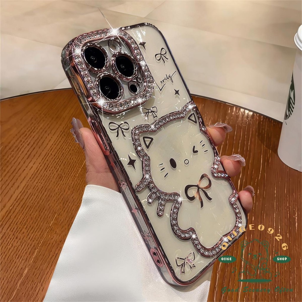 Ốp điện thoại hình mèo con mạ kim cương iphone16 Pro Max 15 14 13 12 11 vỏ cho vỏ iPhone vỏ mềm TPU chống sốc