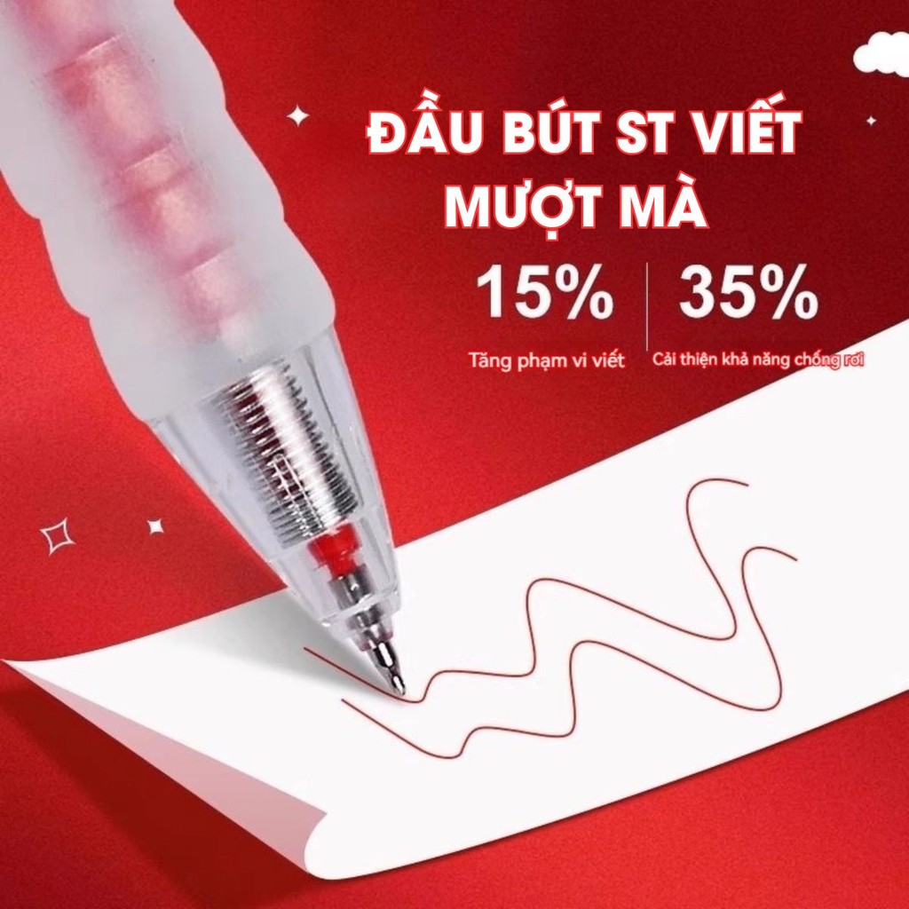 Bút Gel Nước ST 0.5mm 3 Màu (Đen, Xanh, Đỏ) - Bút Bi Bấm Mực Ra Đều, Viết Trơn, Bền Đẹp Không Sợ Đau Tay