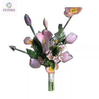 Bó hoa cưới cầm tay cô dâu màu hồng từ hoa Rum và anh túc H0120