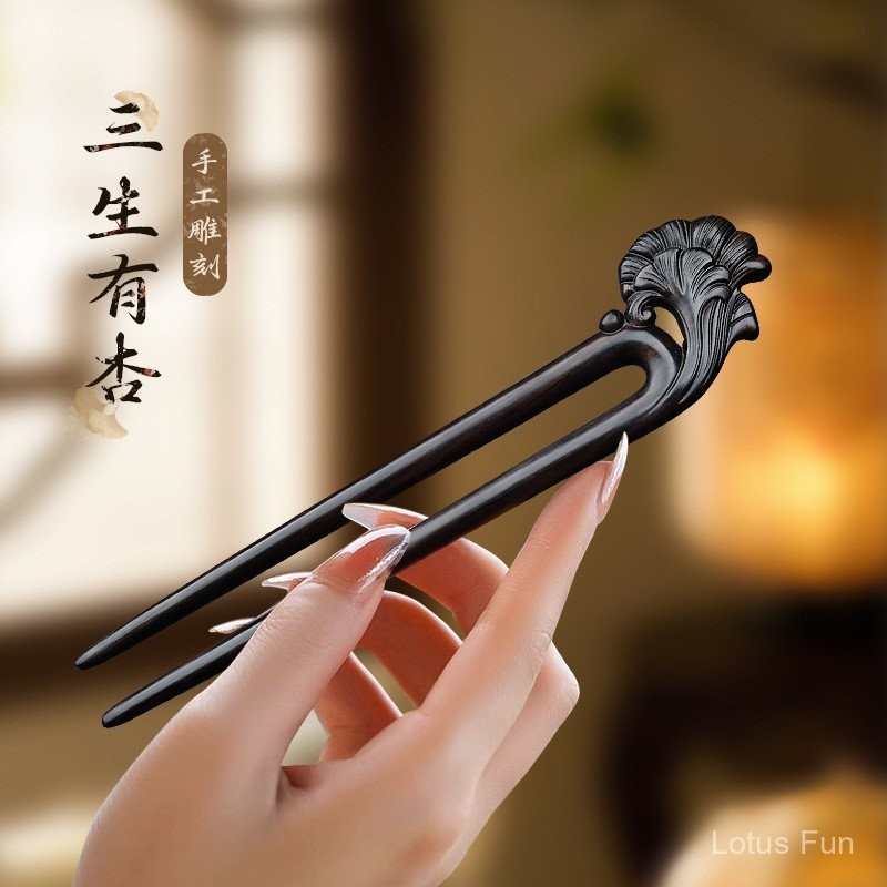 Kẹp tóc hoa đào gỗ đàn hương xanh cổ điển Trung Quốc mới cho phụ nữ, cảm giác cao cấp, cá tính, phụ kiện tóc chạm khắc gỗ tinh xảo