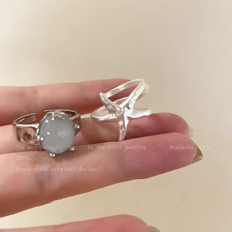 Nhẫn mở hình sao biển phong cách kỳ nghỉ cho phụ nữ, nhẫn ngón trỏ phóng đại độc đáo, nhẫn điều chỉnh thiết kế cao cấp