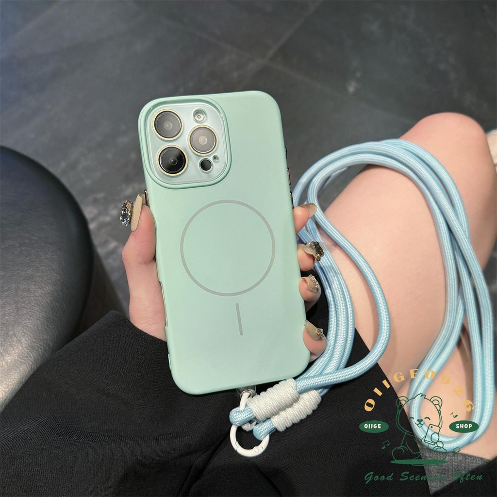 【 Ốp lưng iphone16 】 Dây buộc nghiêng dài từ tính da lỏng Vỏ điện thoại iphone16 Pro Max 15 14 13 12 11 cho vỏ iPhone Vỏ mềm silicon TPU chống sốc