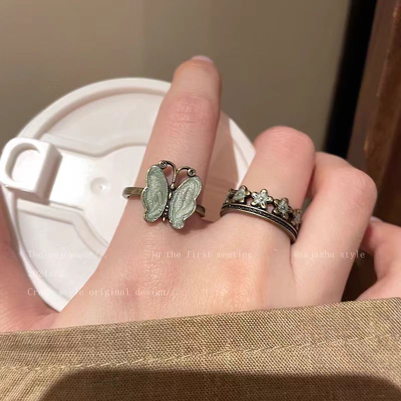 Nhẫn bướm cổ điển Trung Quốc cho phụ nữ, nhẫn phong cách cổ điển, nhẫn mở cao cấp sang trọng nhẹ