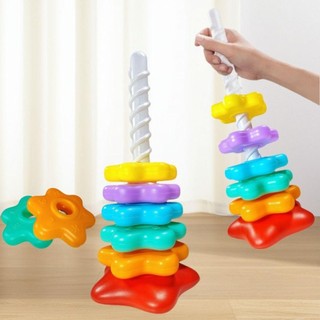 Tháp quay cầu vồng WEAVELYF, Đồ chơi giáo dục sớm Montessori Đồ chơi xếp hình xếp chồng lên nhau cho bé, Đồ chơi xếp chồng xoay tháp nhẫn Trẻ em phát triển kỹ năng vận động
