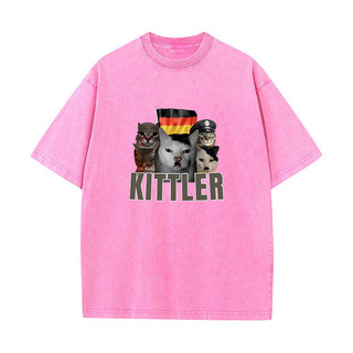 Kittler Mèo Ngộ nghĩnh Động Vật Meme Áo Cho Nam Nữ Rửa Vintage Thời Trang Thường Ngày Hài Hước Phong Cách Áo Thun Áo Thun Cotton Cổ Tròn Chất Lượng Cao