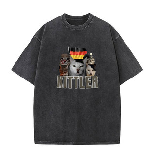 Kittler Mèo Ngộ nghĩnh Động Vật Meme Áo Cho Nam Nữ Rửa Vintage Thời Trang Thường Ngày Hài Hước Phong Cách Áo Thun Áo Thun Cotton Cổ Tròn Chất Lượng Cao