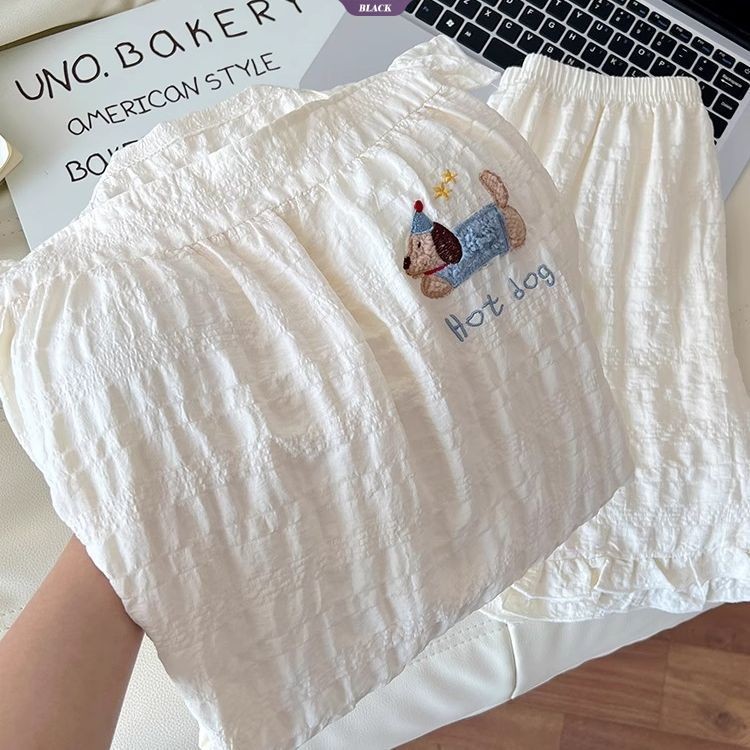 Có Đệm Ngực Dachshund Bộ Đồ Ngủ Nữ Mùa Hè Suspender Quần Short Two-Piece Cute Anime Homewear [BL]
