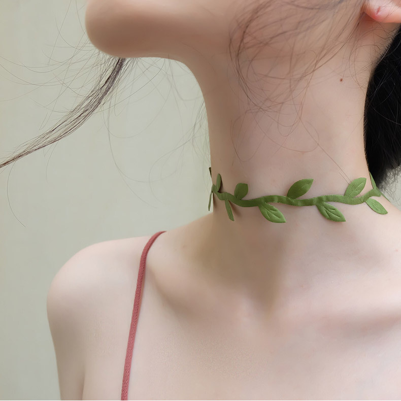 Dây chuyền ngắn phong cách Hàn Quốc và Nhật Bản, trang sức choker thời trang, lá, hoa đôi, dây chuyền xương đòn lá cây xanh tươi cho phụ nữ