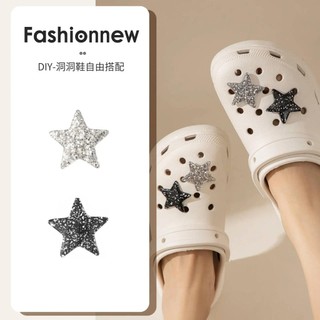 1 Chiếc Lấp Lánh Ngôi Sao Giày Quyến Rũ Đen Bạc Pentagram Giày Trang Trí Trẻ Em Người Lớn DIY Giày Khóa Dép Phụ Kiện Mới