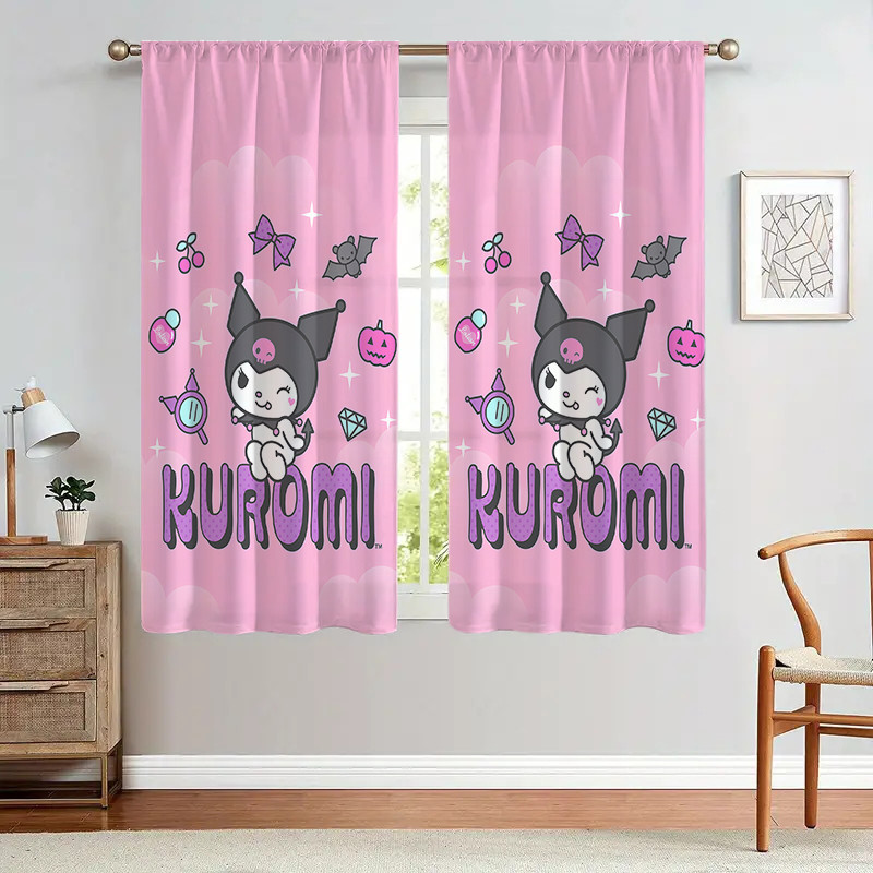 Rèm Sanrio Kuromi, Thích Hợp Cho Phòng Khách, Phòng Ngủ, Máy Có Thể Giặt Màn Polyester 1PC