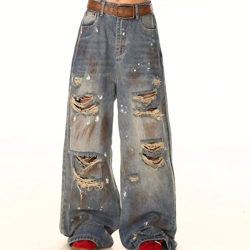 Quần jean Denim đau khổ Annies Sphere Retro dành cho nam có chân rộng ...