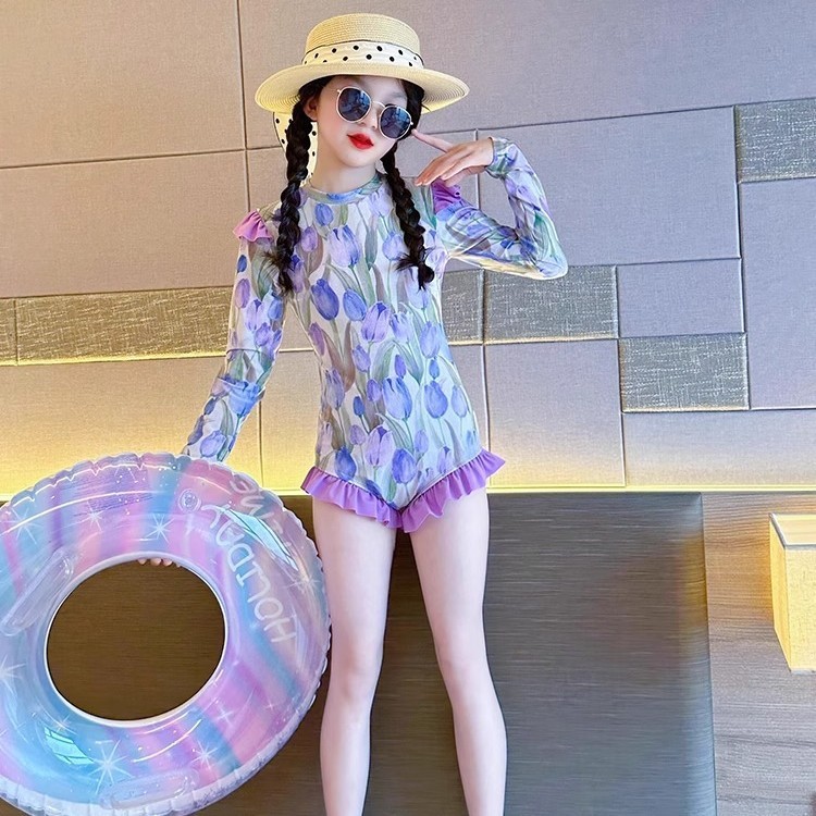 Bộ đồ bơi in hoa cho bé gái SY6 có mũ và đồ bơi thiết yếu mùa hè thoải mái và sành điệu YS6