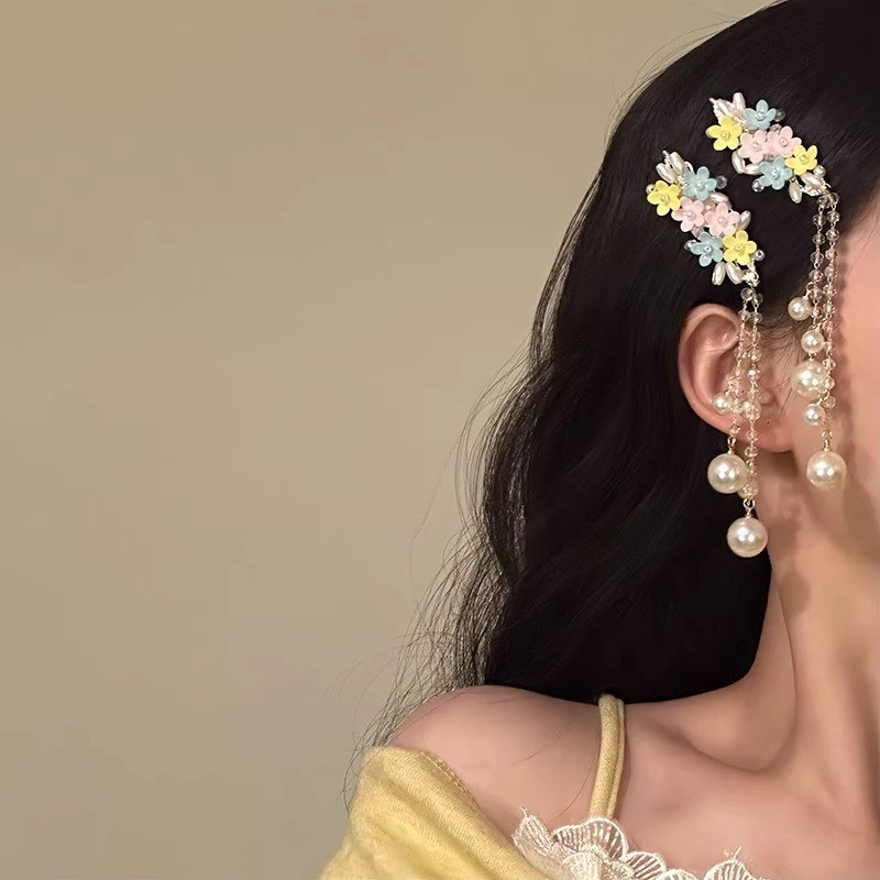 MAUROPOLI [Hàng có sẵn] Kẹp tóc tua rua hoa hồng ngọt ngào mùa xuân Phong cách nữ Khí quyển thích ứng Phụ kiện tóc phong cách mới tinh tế