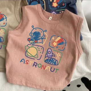 Áo vest không tay cotton dễ thương cho bé trai và bé gái mùa hè, áo phông in hoạt hình