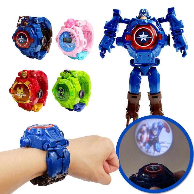 Thời Trang Trẻ Em 3D Chiếu Đồng Hồ Robot Biến Dạng Đồng Hồ Đồ Chơi Điện Tử Hoạt Hình Đồng Hồ Cho Bé Trai Bé Gái