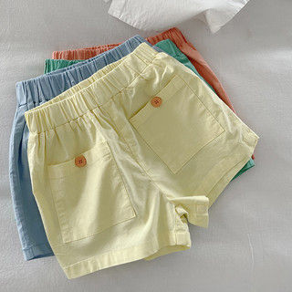 Quần short cotton mùa hè cho bé trai và bé gái, phong cách Hàn Quốc, túi lớn, màu sắc đồng nhất, quần thường ngày mỏng cho trẻ em