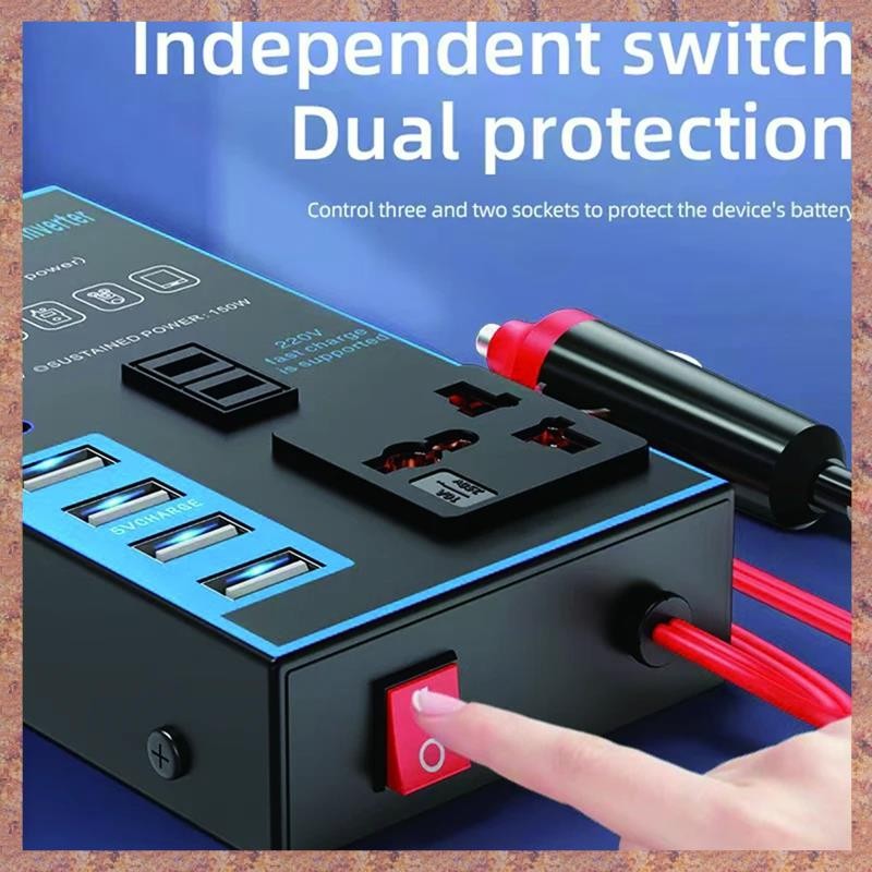 Bộ chuyển đổi bộ sạc tự động 1500W cho ô tô, xe tải, gia đình - Biến tần nguồn 12V / 24V sang 220V với ổ cắm USB điện thoại di động (R F C V)