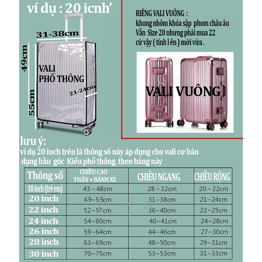 Trùm bọc vali trong suốt không viền toàn thân nhiều size chống nước [SIÊU SALE]