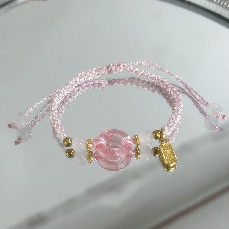 Vòng tay hòa bình cặp đôi màu hồng cô gái đào hoa, dây tay vui vẻ, dây bện thủ công cao cấp trang trí tay