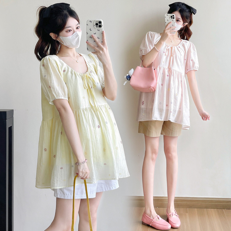 Trang phục bà bầu mùa hè ngắn tay thời trang Hàn Quốc