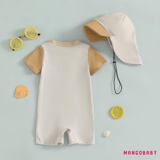 MG-Baby Boy Rash Guard Đồ bơi Bộ đồ tắm dài tay có khóa kéo màu tương phản dễ thương có mũ