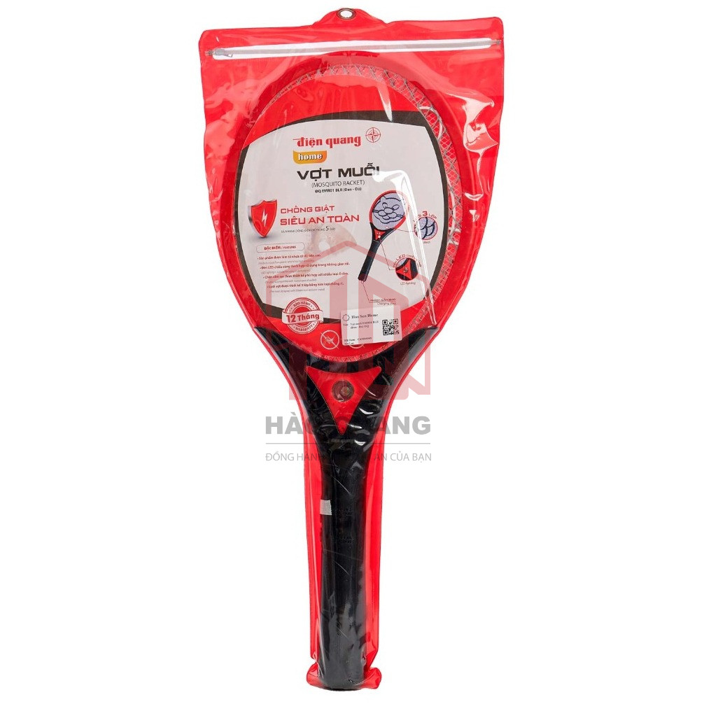 Vợt Muỗi Điện Quang EMR01 - Đen Đỏ, Diệt Muỗi Siêu Nhanh