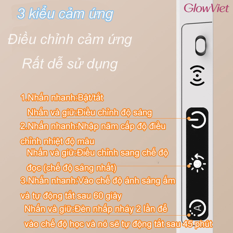Đèn học led bảo vệ mắt tích điện có remote,cảm ứng chạm 5 cấp, ánh sáng ấm dịu,Điều chỉnh độ sáng linh hoạt