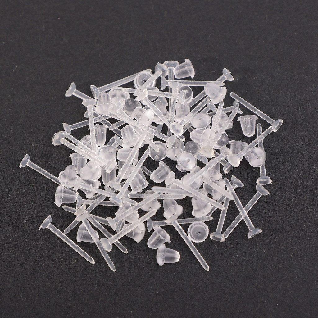 50-200 Chiếc Bông Tai Nhựa Cho Tai Xỏ | Bộ trang sức tối giản 1,2CM không gây dị ứng, Bông tai DIY thân thiện với người mới bắt đầu dành cho nam và nữ - Trong suốt