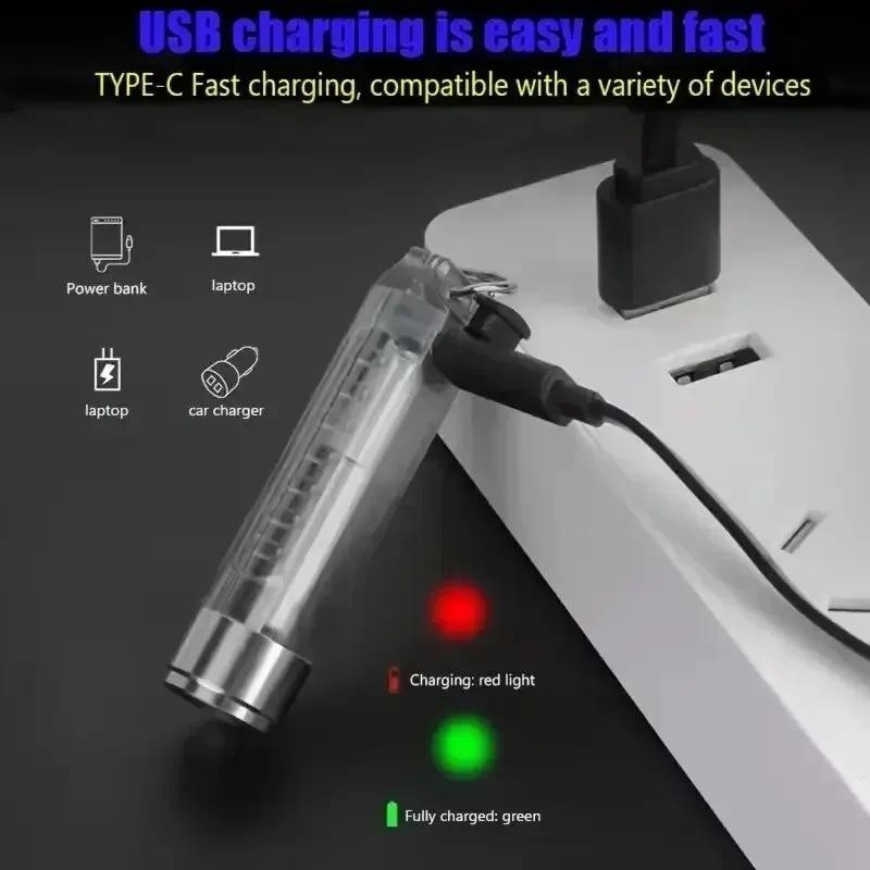 3 MINI Di Động Sạc Đèn Pin LED USB-C LED MINI Móc Khóa Ánh Sáng Với Đuôi Nam Châm Đèn Uv Đa Năng Di Động Đèn Pin Cắm Trại