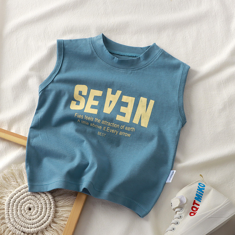 Trẻ Em Trẻ Em Áo Cotton Nguyên Chất Phiên Bản Hàn Quốc Áo Vest Vai Rộng Bé Trai Bé Gái Mùa Hè Áo Thun Không Tay Vừa Lớn Trẻ Em Phù Hợp 8O-150 Kích Thước IY2C